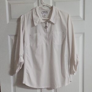 C.D. Daniels White Zip Front Pullover Top 1X Lightweight Utility Style